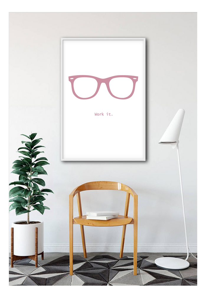 reading glasses frames pink sketch work it - framed art print canvas home interiors 