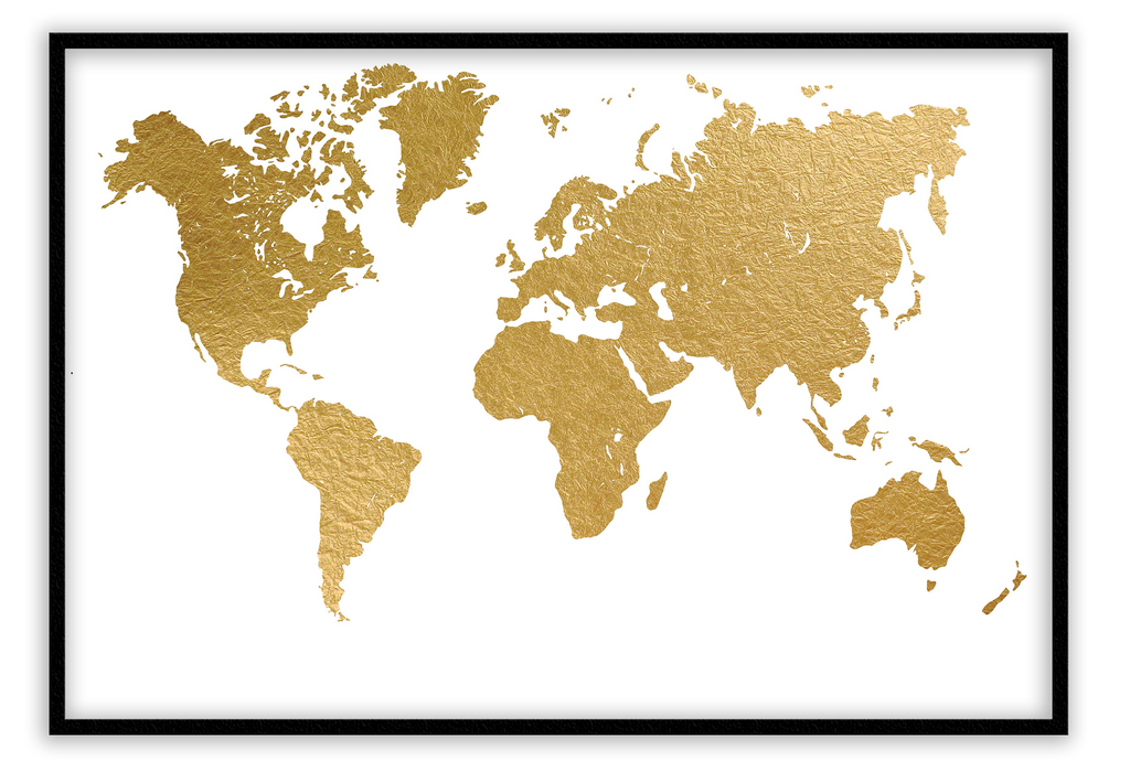 world map framed print Gold 