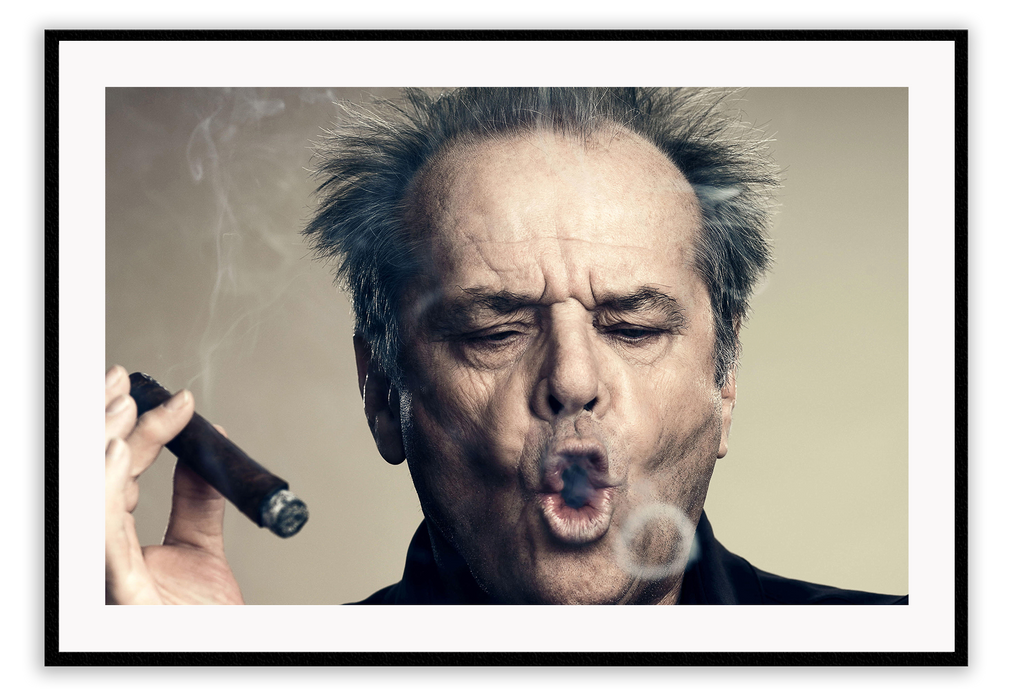 A fashion cinematic wall art of movie star Jack Nicholson Smoking Cigar, Noir Classic Chinatown by photographer David Lee Guss. | Wall Art D≈Ωcor