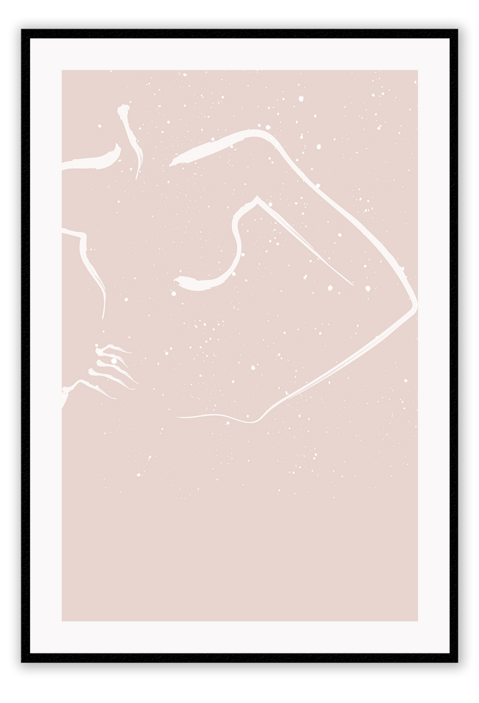 Abstract line art minimal pink background print sexy woman outline in white with white spotting
