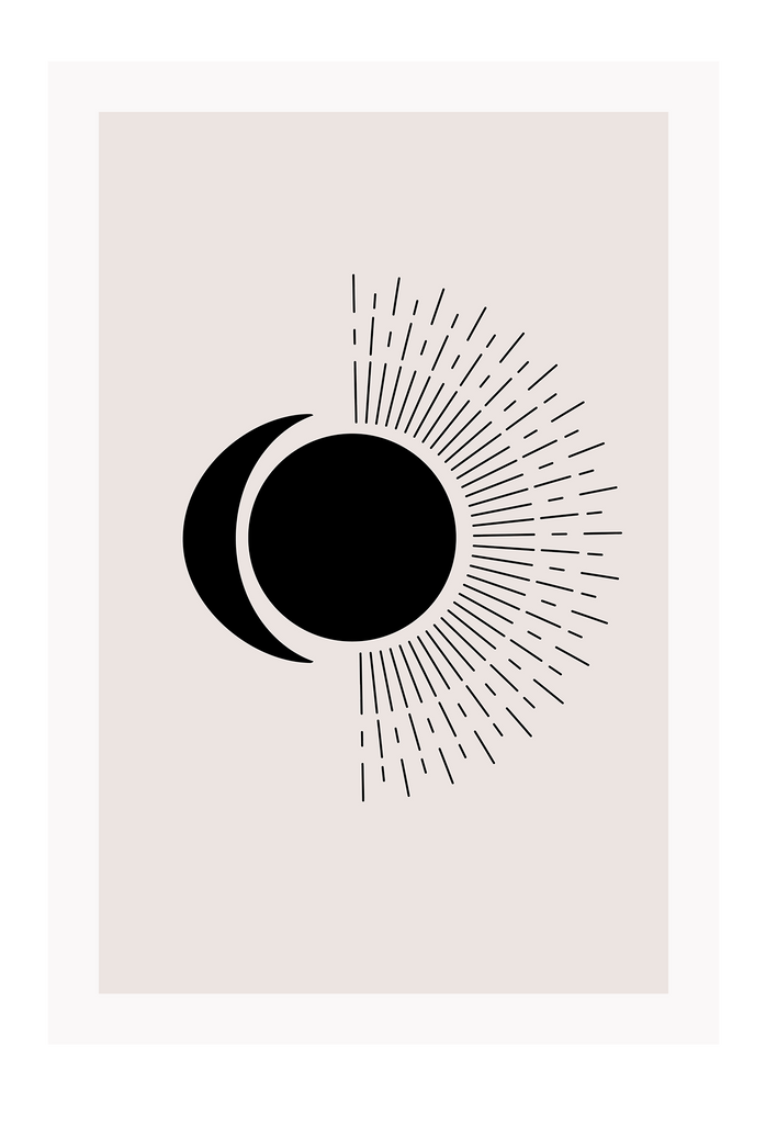 Sun moon print minimal geometric space beige background black shapes