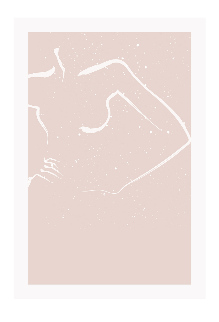 Abstract line art minimal pink background print sexy woman outline in white with white spotting