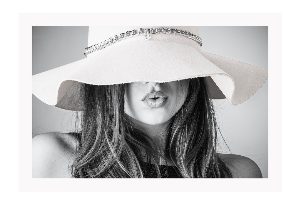 Landscape photography print hat sexy model woman lips black and white