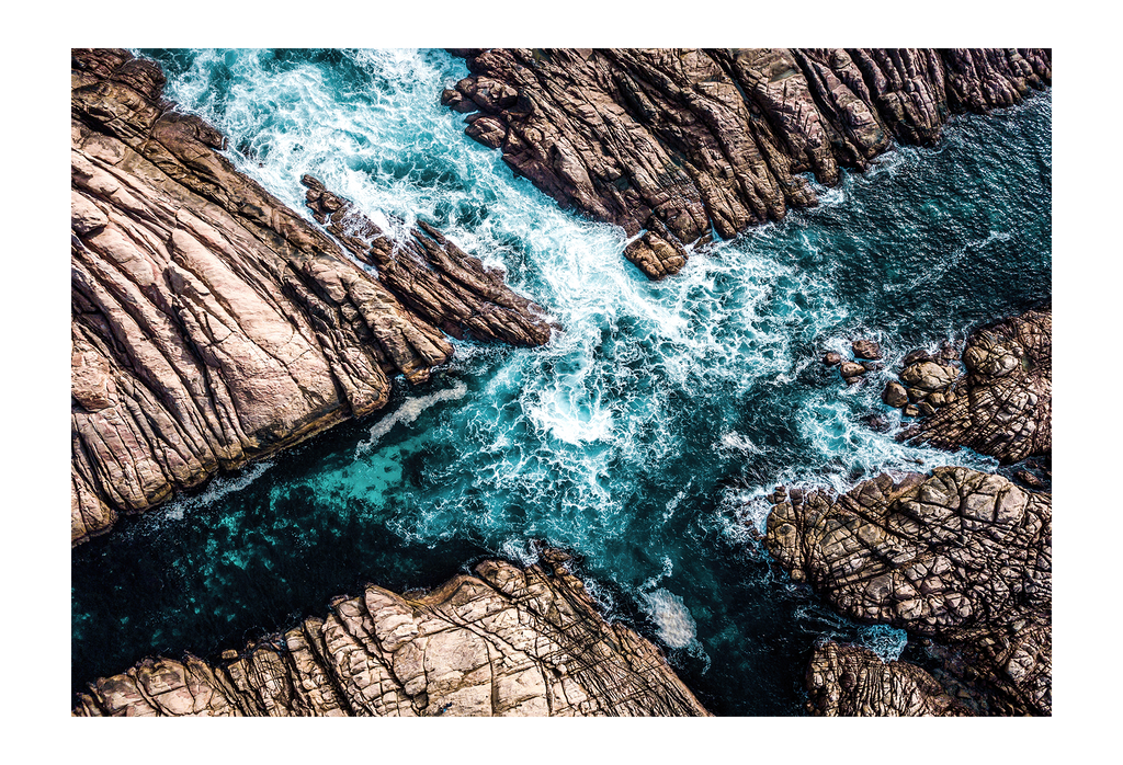 Rocks photography print blue water birds eye view with natural texture and colour 