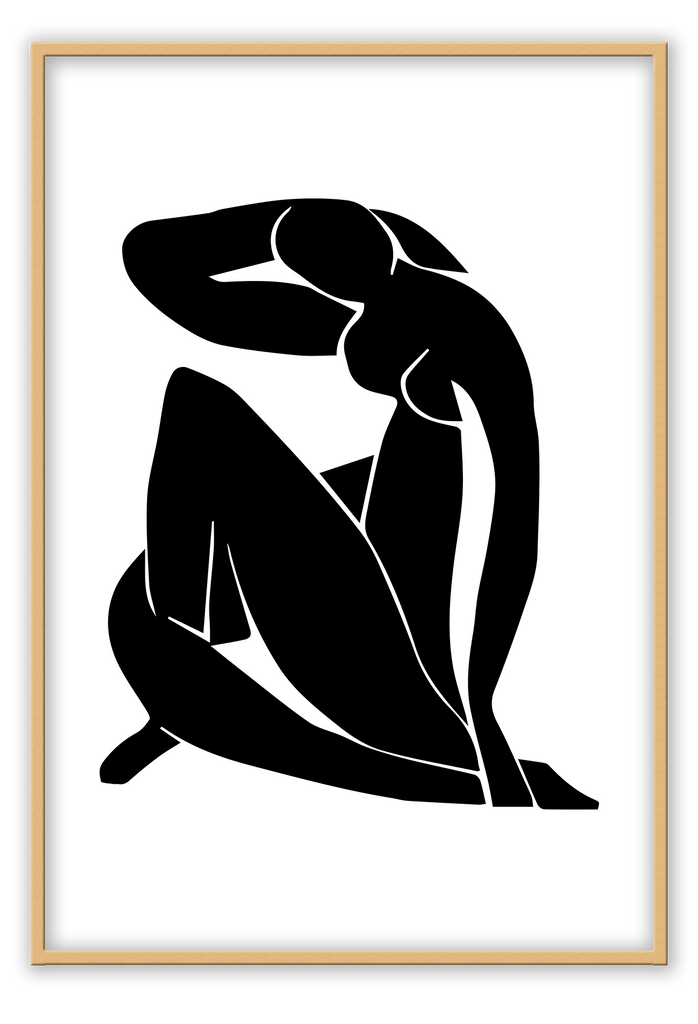 A black and white abstract wall art with a nude body sketch for simple, minimalistic style. 