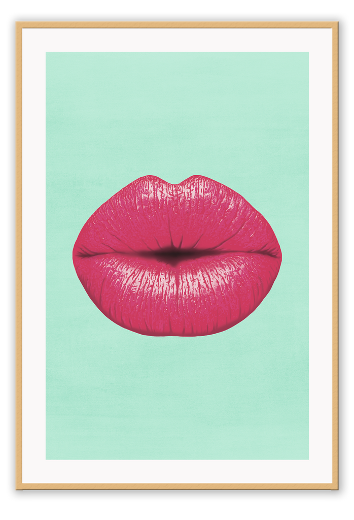 pink lips mint green background. 