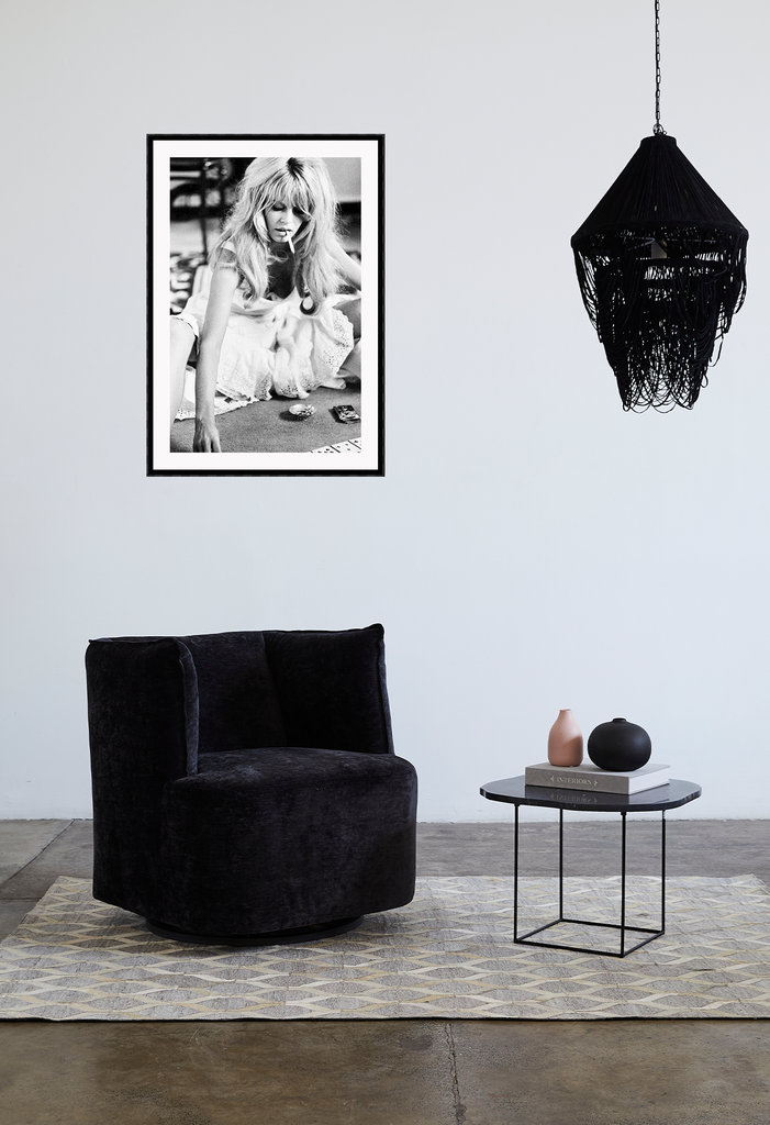 Bardot model celebrity black and white smoking cards playing print portrait blonde sext lingerie