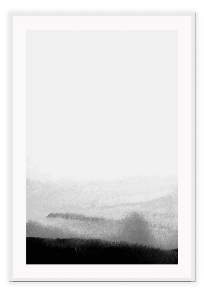 Minimal modern abstract portrait landscape print black grey painstroke lines white background.