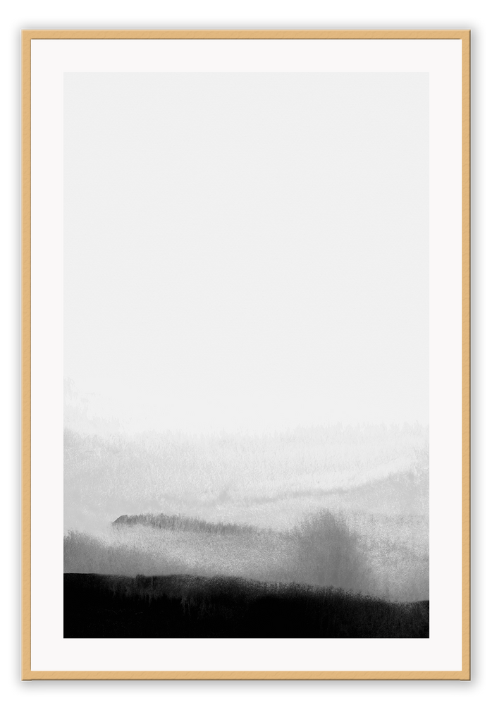 Minimal modern abstract portrait landscape print black grey painstroke lines white background.