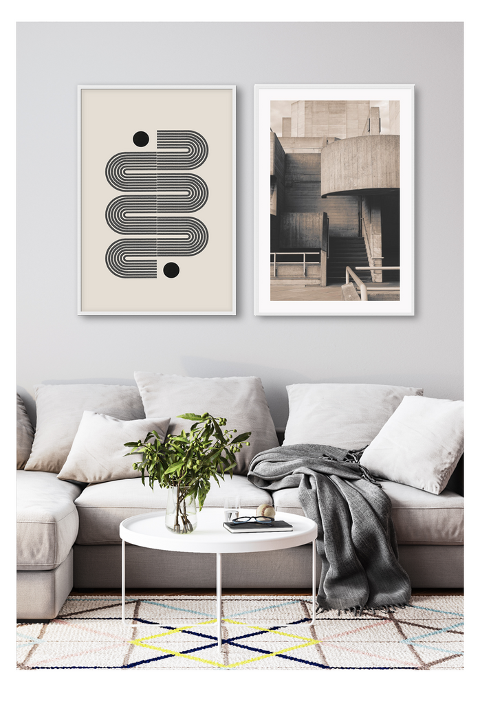 Photography print in black and white concrete neutral architechure with geometric detail