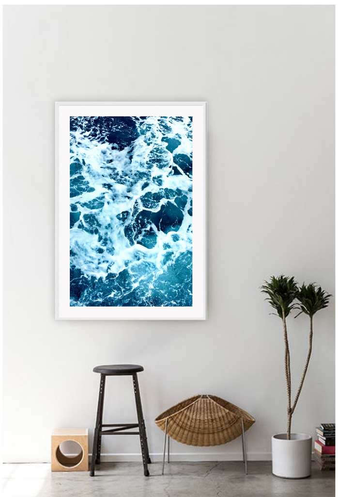A natural blue ocean wall art with big waves. 