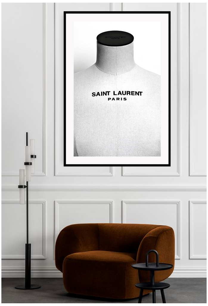 Black and white fashion print YSL Yves Saint Laurent mannequin dress form 