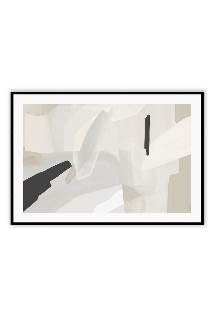 Modern abstract art portrait landscape neutral tones brushstroke with black beige cream white colours.