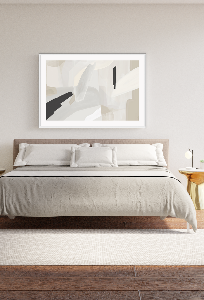 Modern abstract art portrait landscape neutral tones brushstroke with black beige cream white colours.