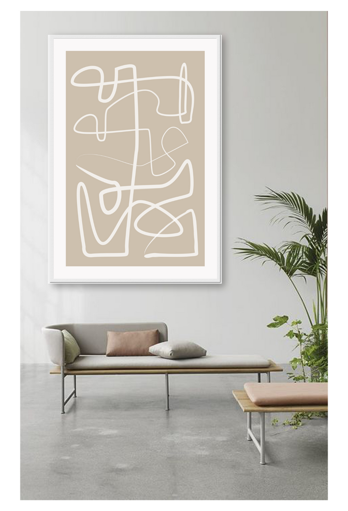 Neutral print beige and white squiggle line minimal style abstract modern