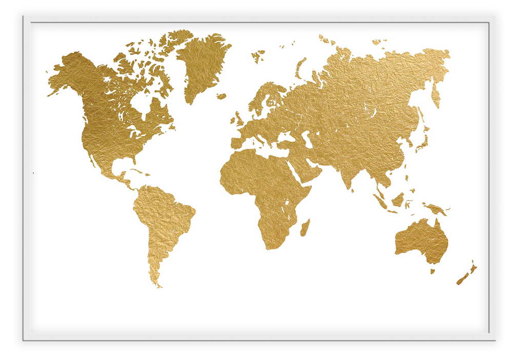 world map framed print Gold 