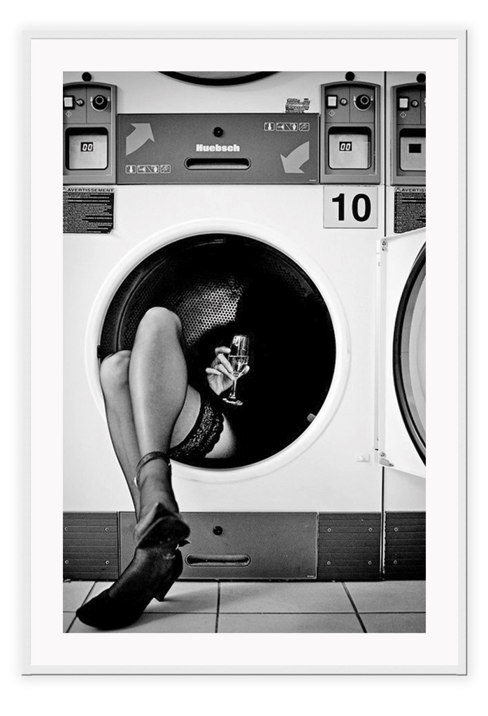 Model photography black and white washing machine sexy legs stockings lingerie 