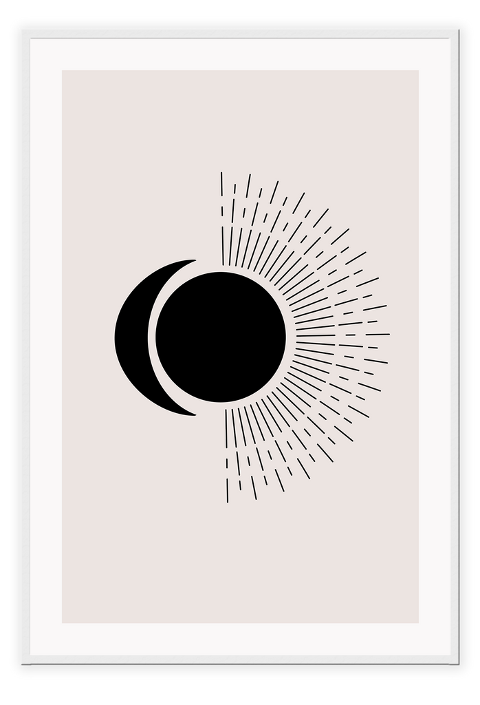 Sun moon print minimal geometric space beige background black shapes