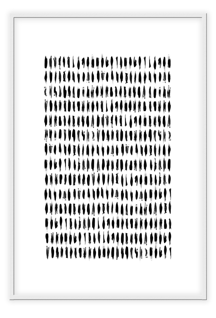 Scandi minimal style print with small uneven black lines all over a white background 