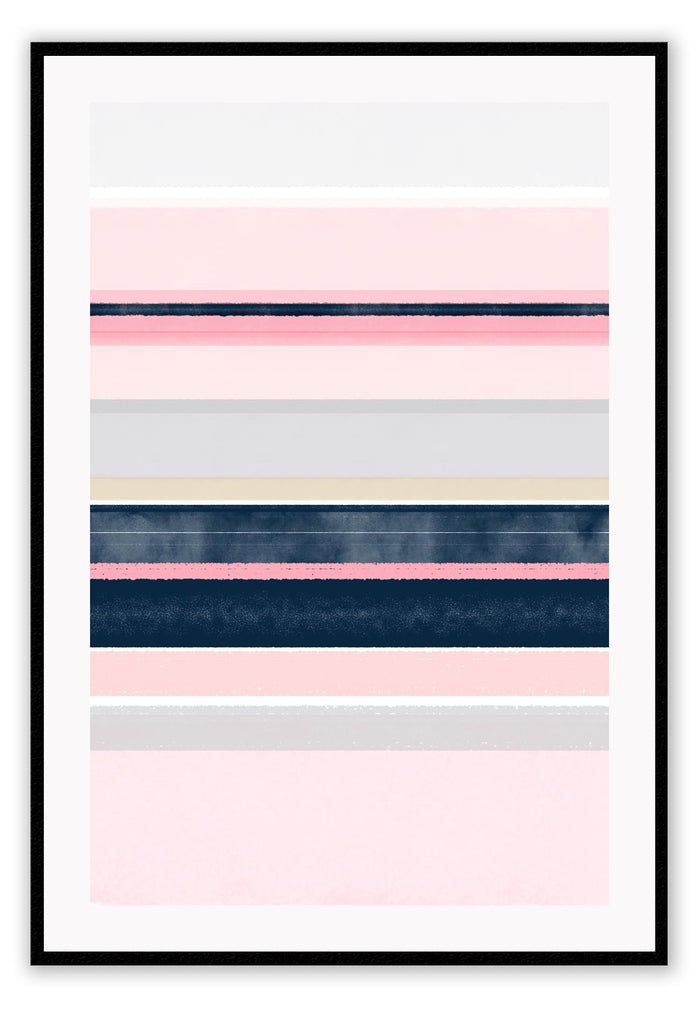 Abstract minimal colour block print with dark navy blue and pink stripes portrait horizontal and minimal style watercolour texture 