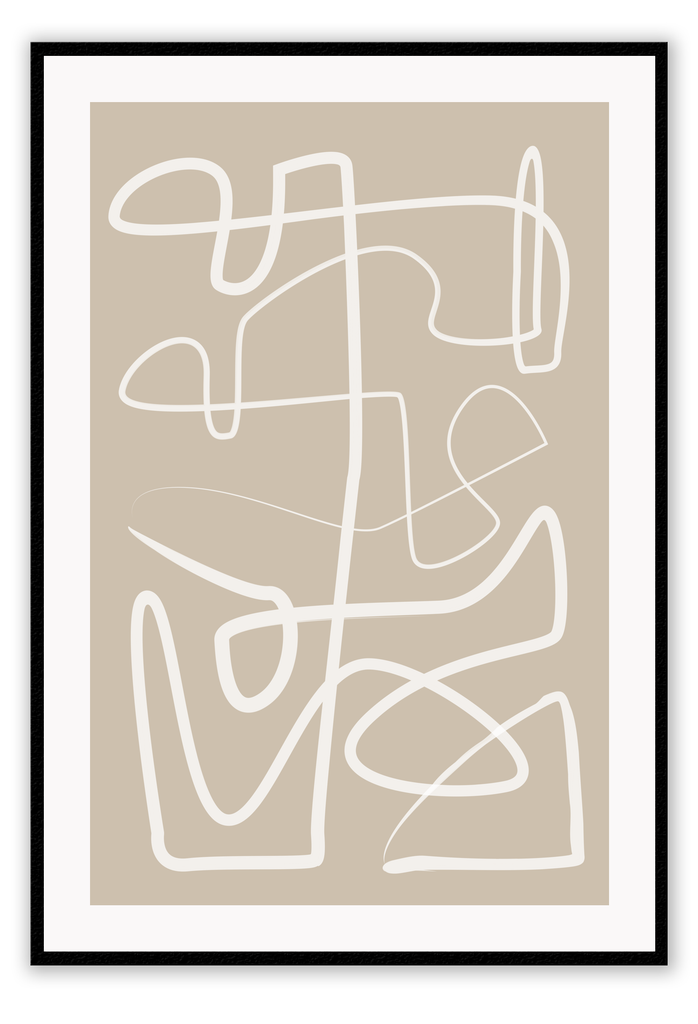 Neutral print beige and white squiggle line minimal style abstract modern