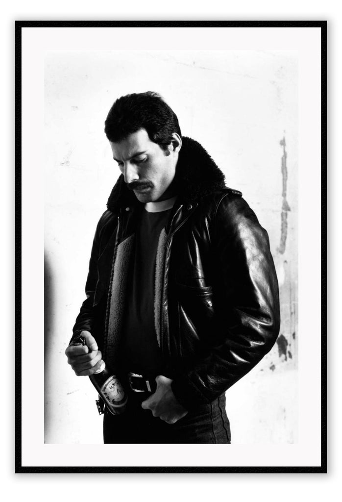 Celebrity icon print black and white queen leather beer rock and roll portrait 