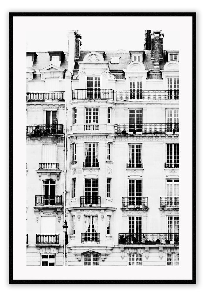 Black and white print photography minimal france windows and balconies architecture 