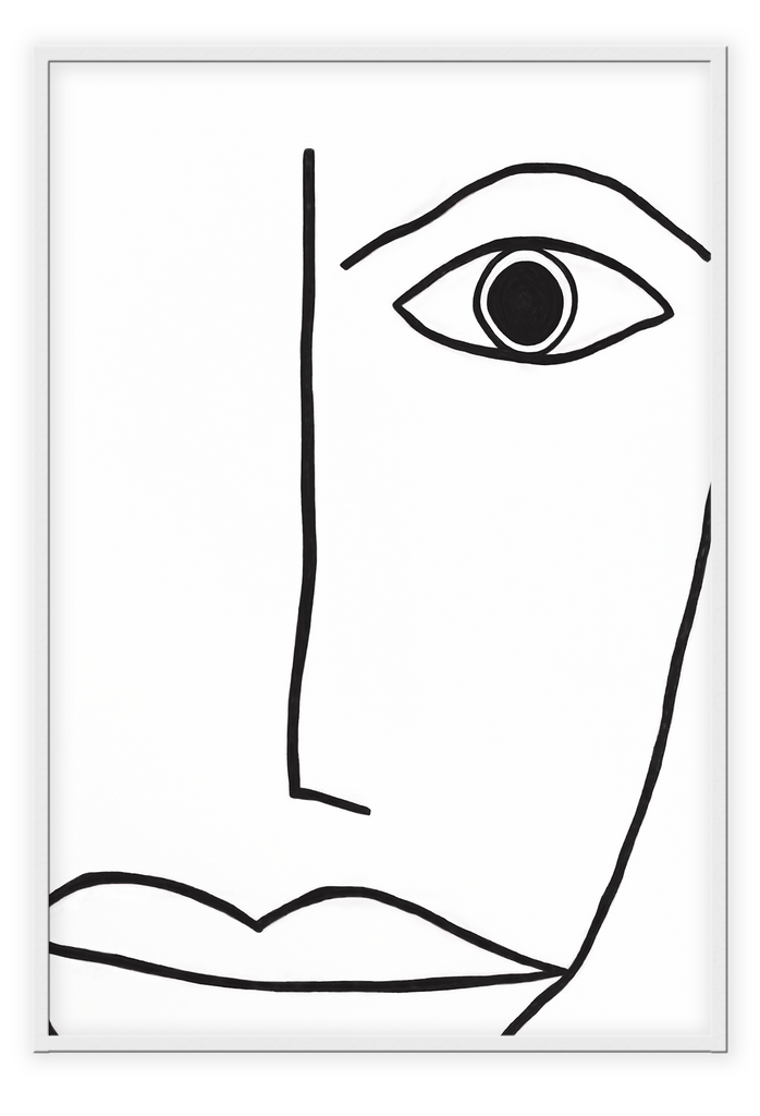Abstract black and white line art of face and eye person close-up minimal