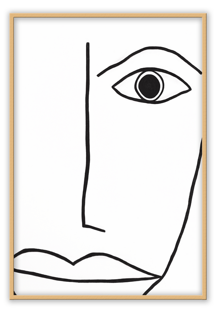 Abstract black and white line art of face and eye person close-up minimal