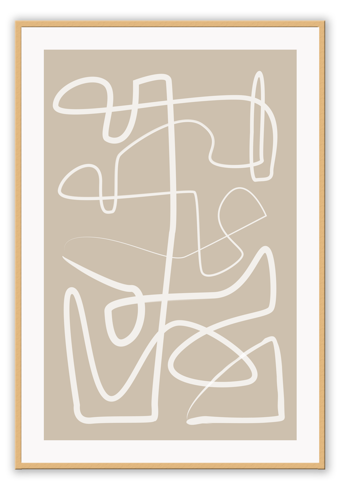 Neutral print beige and white squiggle line minimal style abstract modern