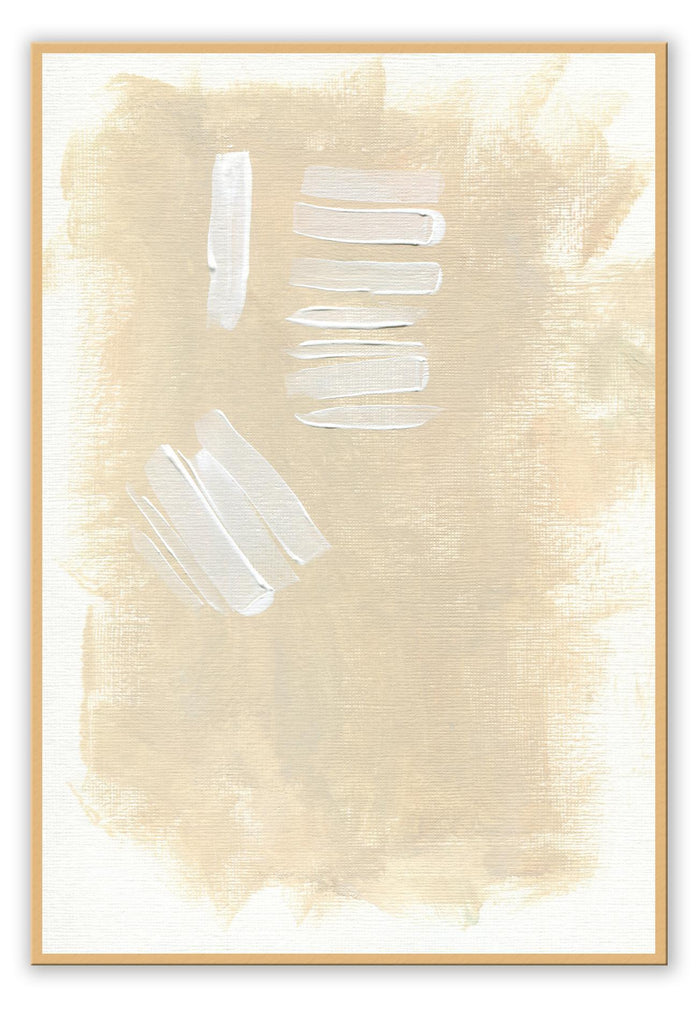Abstract minimalistic modern print featuring white painted lines on a beige and white textured background.