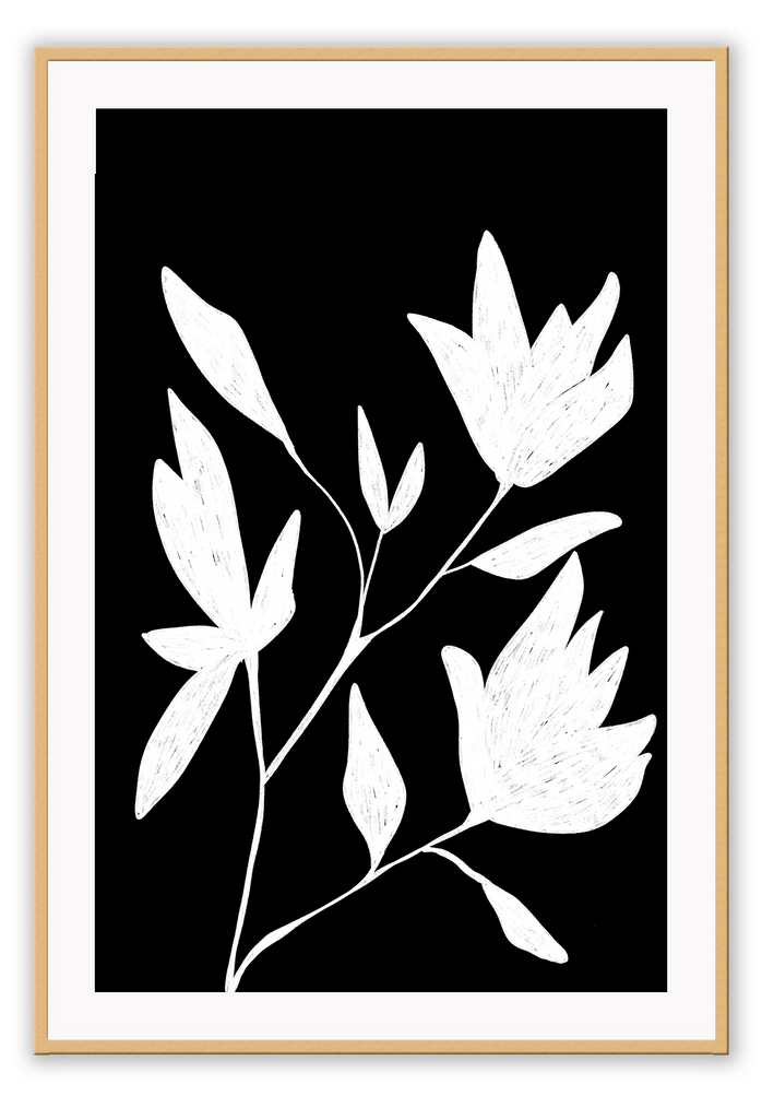 Floral sketch hamptons print black and white with paper texture minimal and portrait 