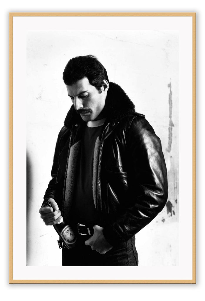 Celebrity icon print black and white queen leather beer rock and roll portrait 