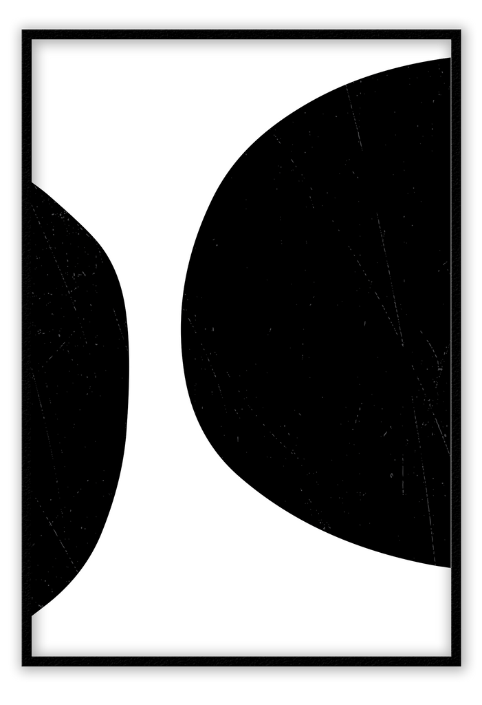 A black and white abstract wall art with black circles on white background. 