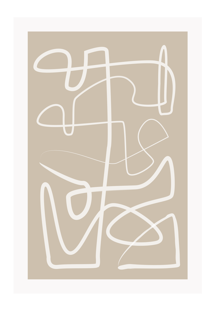 Neutral print beige and white squiggle line minimal style abstract modern