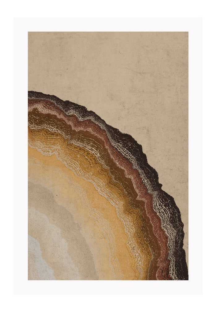 Abstract photography print with neutral layers in brown yellow tan gold and cream texture beach agate