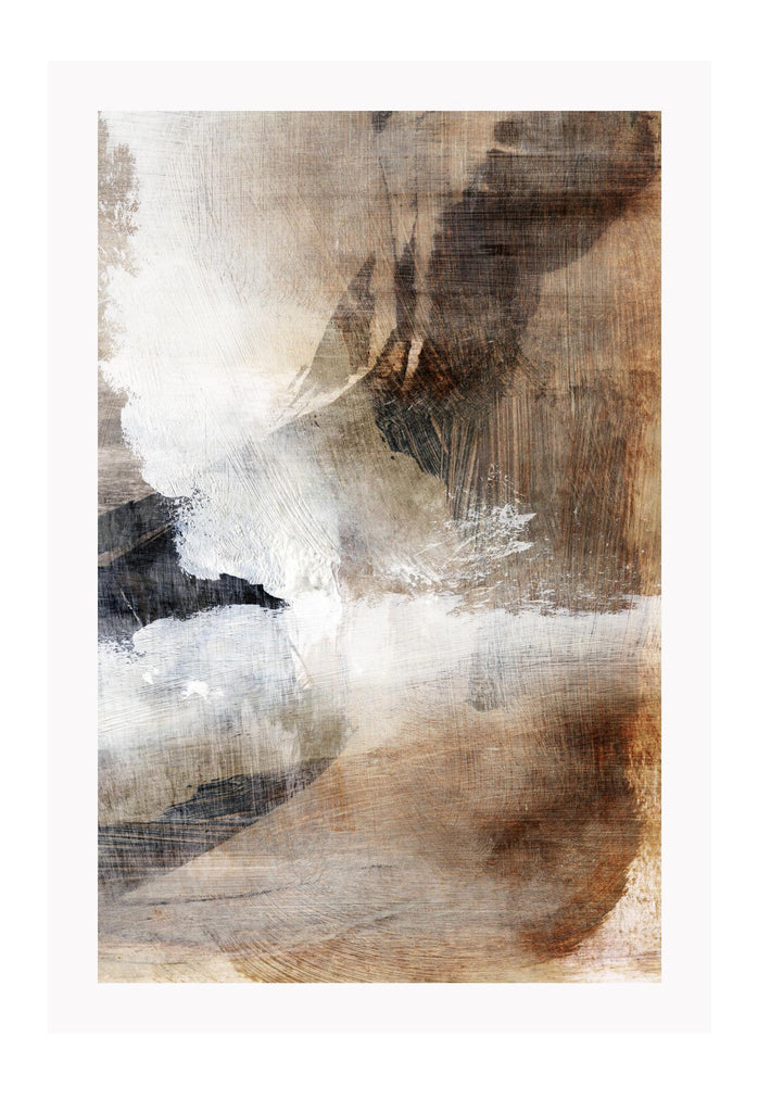 Abstract modern art print featuring grey and beige tones overlapping with watercolour strokes.