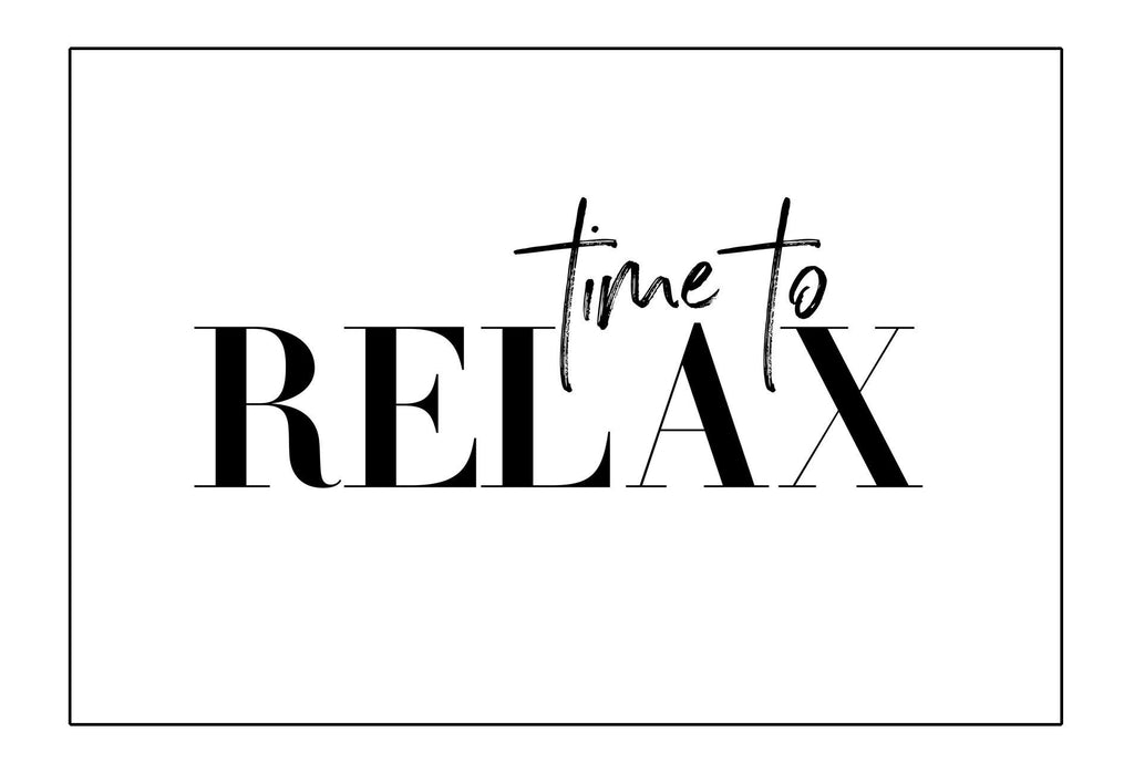 Scandi print text typography minimal black and white landscape time to relax