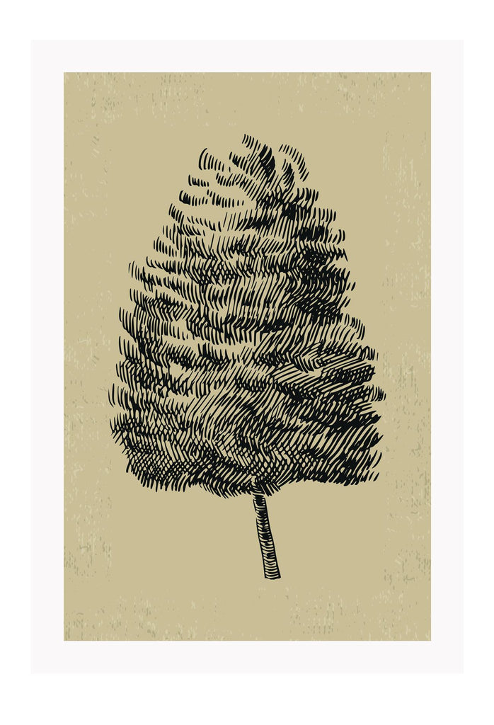 Tree sketch blowing in wind in black with texture and natural beige background portrait print 