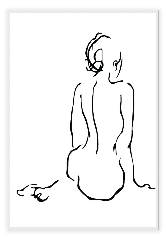 Sketch line art of woman from behind nude in black on white background bedroom d≈Ωcor