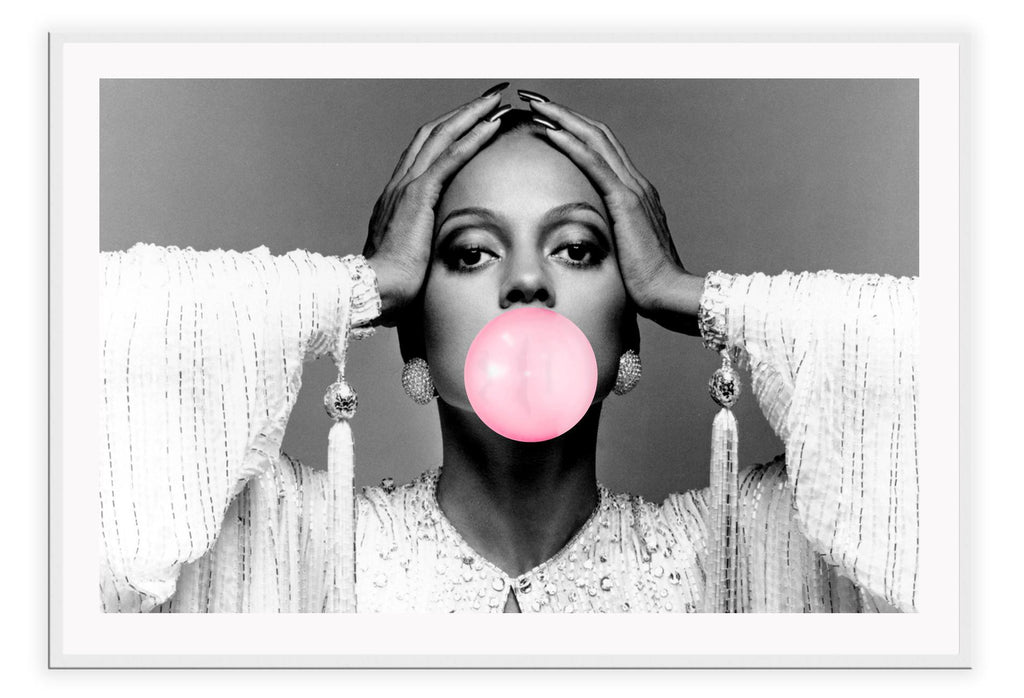 Landscape photography iconic celebrity diana ross bubble bubblegum print black and white pink 