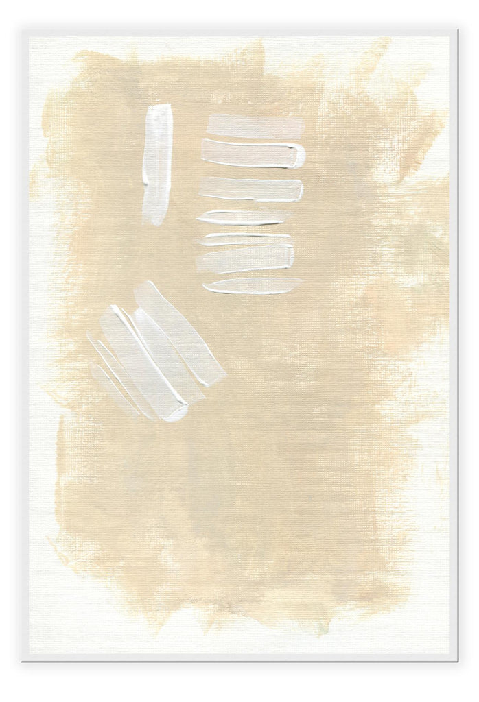 Abstract minimalistic modern print featuring white painted lines on a beige and white textured background.