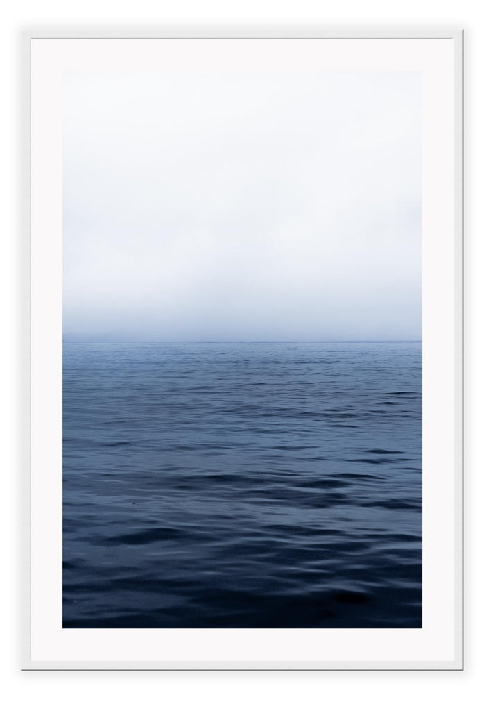 Photography print with ripples in water and ombre blue to white cloud 