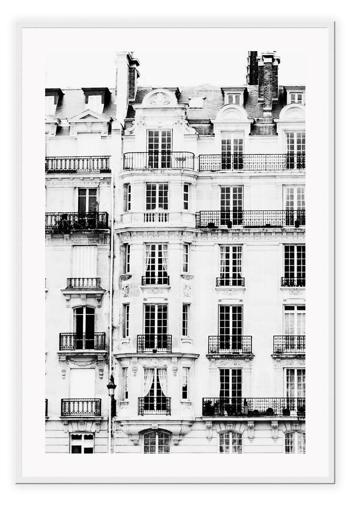 Black and white print photography minimal france windows and balconies architecture 