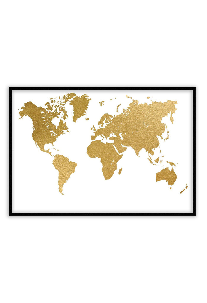 world map framed print Gold 